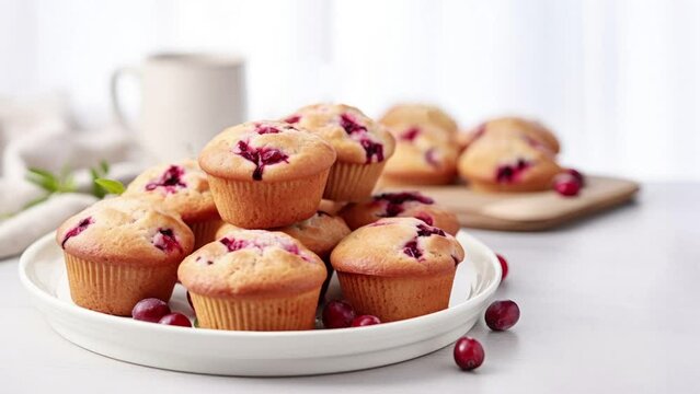 Panning to a Plate of Cranberry Muffins