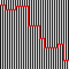 Red line going across black and white striped background