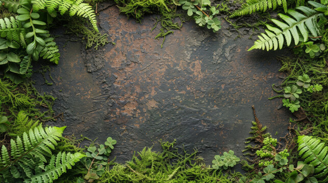 Lush tropical foliage covering the forest ground.