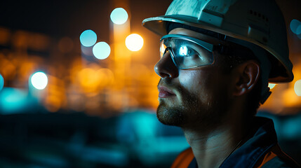a man wearing a hard hat and glasses