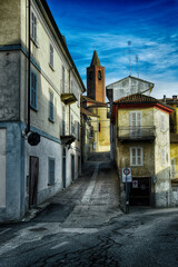 The bell tower of the church of Mombaruzzo - Asti - Piedmont - Italy