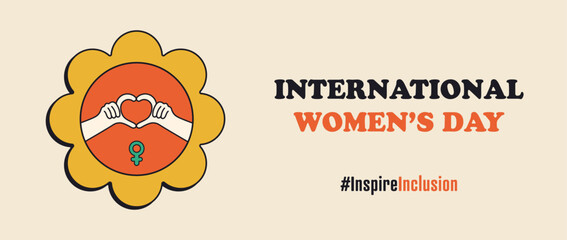 International Women's Day 2024 campaign #InspireInclusion, banner, IWD, 8 March, Women's History Month. Inspire Inclusion feminism holiday.