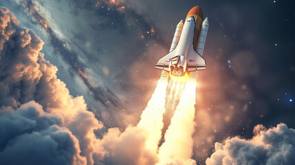 Obraz premium A Thrilling Space Rocket Launch Soaring High into the Infinite Cosmos - A Masterpiece of Modern Engineering and a Spectacle of Human Ambition.