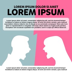 Women vs Men Infographic Element - Business Vector Illustration in Silhouette Flat Design Style for Presentation, Booklet, Website, Presentation etc. 