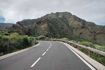 Mountain road to popular Masca village and canyon. Tenerife, Canary island, Spain.