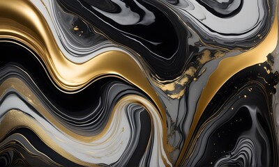 Abstract mixture of white, black, and gold colors. Fluid art. Designed for background, banner, template, poster, postcard, wallpaper.
