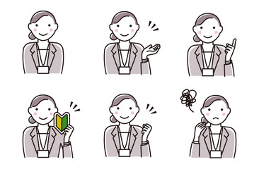 Obraz premium Set illustrations of business woman with various expressions