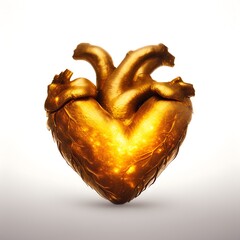 golden human heart isolated on white background