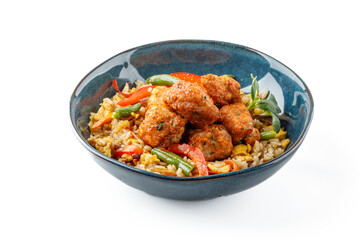 Hibachi rice with kimchi pork on a white background studio food photo 3