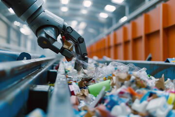Automated Robotic Claw Sorting Waste, Efficient Recycling Process - obrazy, fototapety, plakaty