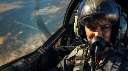 Flying High: Female Military Pilot Operating Jet