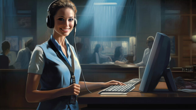 Receptionist Duties: Female Managing Calls and Greeting