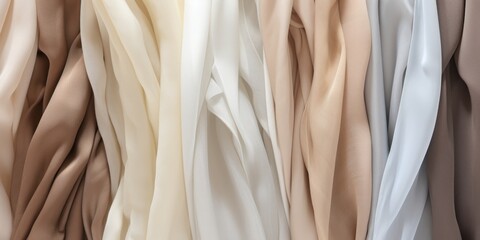Satin Fabric in Varied Neutral Shades. Beige Silk Textile. Curtain Background. Generative AI