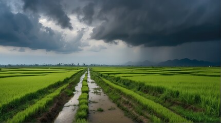 Fototapeta na wymiar Rice fields, pathway, wedding backdrop, photography backdrop,