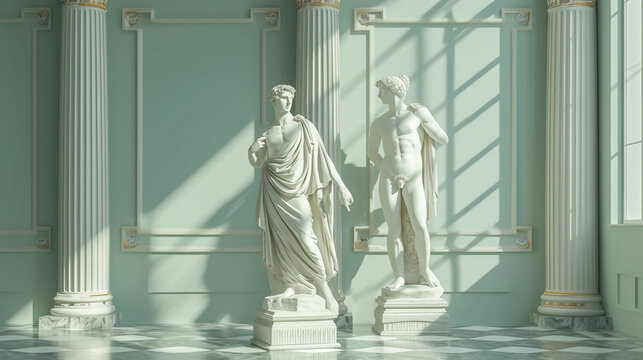 Classical Beauty: Interior with Antique Statues of Apollo and Doryphoros