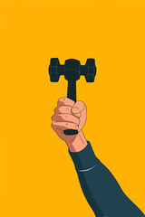 Powerful Man Exhibiting Strength With Hand Weight