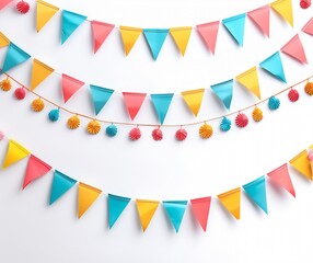 Obraz premium Carnival garland with flags. Decorative colorful party pennants for birthday celebration, festival and fair decoration