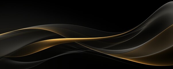 Abstract black and gold waves on a black background, creating a mesmerizing visual composition.
