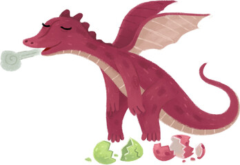 cartoon happy and funny colorful dragon or dinosaur dino isolated illustration for children