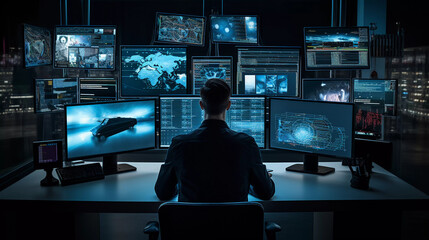 Cybersecurity Monitoring: Female IT Security Analyst Watching Screens