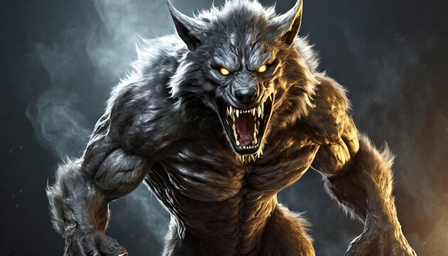 3d Illustration of a werewolf on dark background with clipping path.