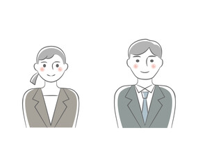 Set illustrations of young business people (man and woman)