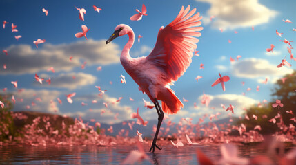 Astonishing Avian Elegance: Vibrant Flamingos Unveil Nature's Exotic Beauty in a Serene Pond, generative AI