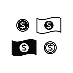 Paper and coin dollar currency icons