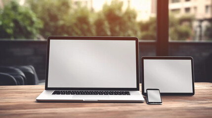 Mockup. White Screen Devices: Laptop