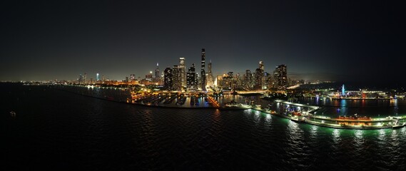 Fototapeta premium Drone view of the city skyline of Downtown Chicago 