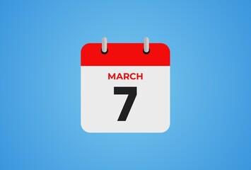 7 March calendar icon on blue background. Flat design. 