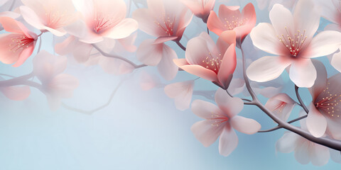 Delicate spring background, blooming tree branch, copy space