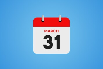 31 March calendar icon on blue background. Flat design.	