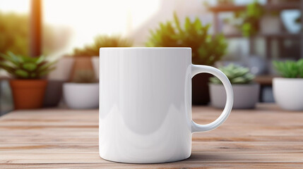 Fototapeta premium Mockup. White Coffee Mug on Modern Background Template for Product