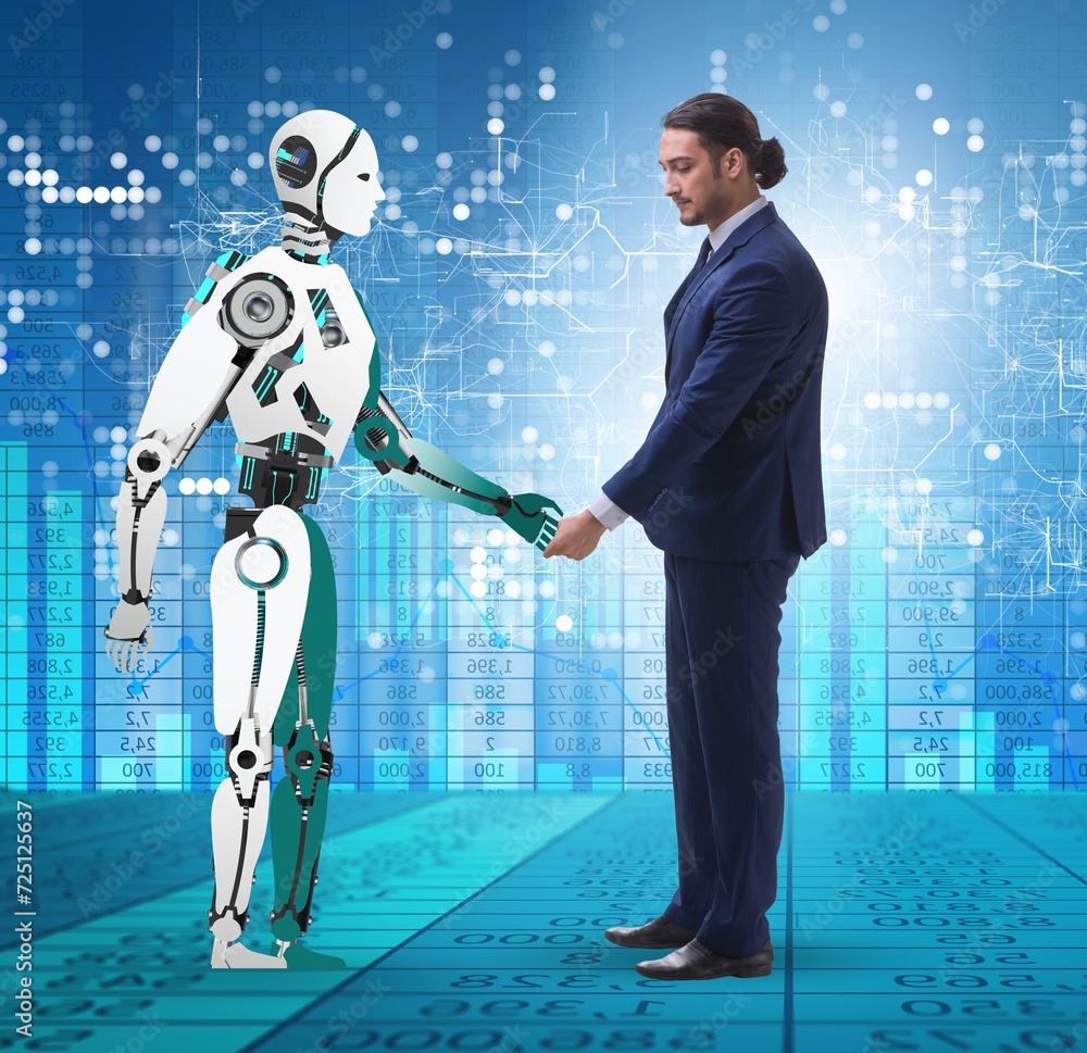 Poster concept of cooperation between humans and robots