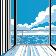Pop Art Illustration of the sea from a window