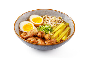 Miso ramen with pork on a white background studio food photo 1