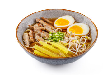 Miso ramen with pork on a white background studio food photo 5