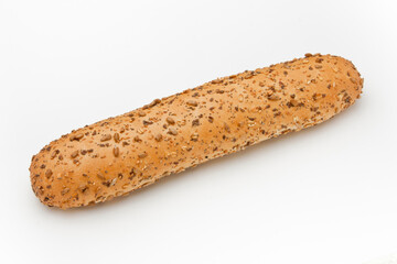 loaf of bread with seeds on white background