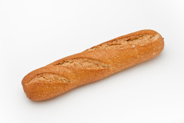 loaf of integral bread on white background, small size