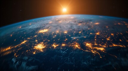 Earth Illuminated by Sunlight and City Lights