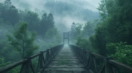 Fotobehang Misty Forest Bridge at Dawn © Saltanat