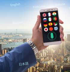 Concept of real time translation with smartphone app