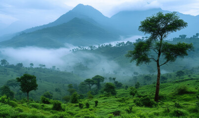 Fototapeta na wymiar View of the forests surrounding Lango Bai. Odzala-Kokoua National Park. Cuvette-Ouest Region. Republic of the Congo. (Congo Brazzaville).