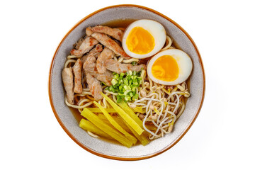 Miso ramen with pork on a white background studio food photo 6