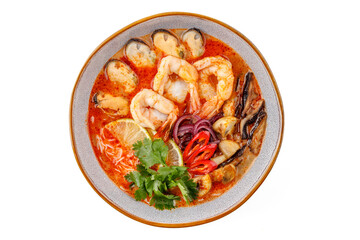 Tom Yam with seafood on a white background studio food photo 1