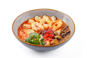 Tom Yam with seafood on a white background studio food photo 2