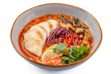 Tom Yam with chicken on a white background studio food photo 1