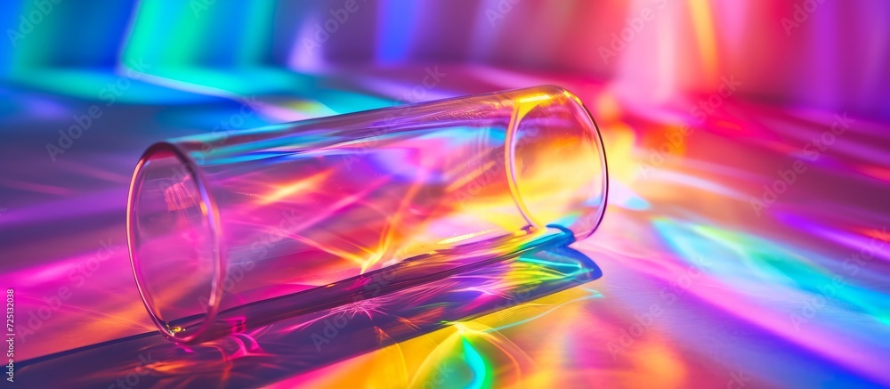 Poster high key lighting illuminates a glass object with vibrant colors.