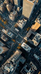A dynamic aerial view of a bustling cityscape, with intricate roadways and skyscrapers, perfect for an energetic